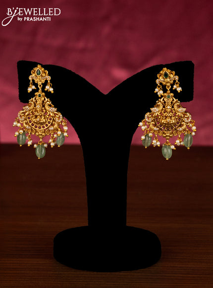 Antique beaded mint green haaram lakshmi pendant with kemp & cz stones and pearl & beads hangings