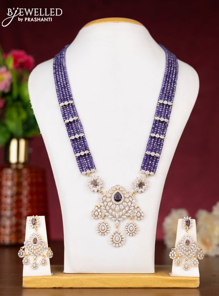 Beaded purple necklace with purple & cz stones pendant in gold finish