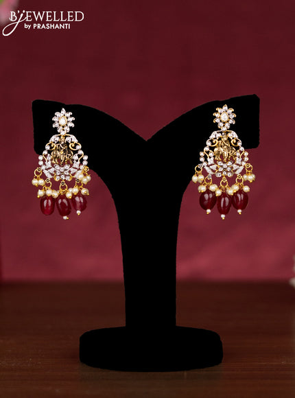 Beaded maroon neklace krishna pendant with kundan & cz stones and pearl & beads hangings