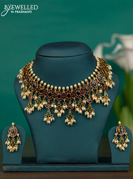 Antique guttapusalu necklace with kemp & cz stones and pearl hangings