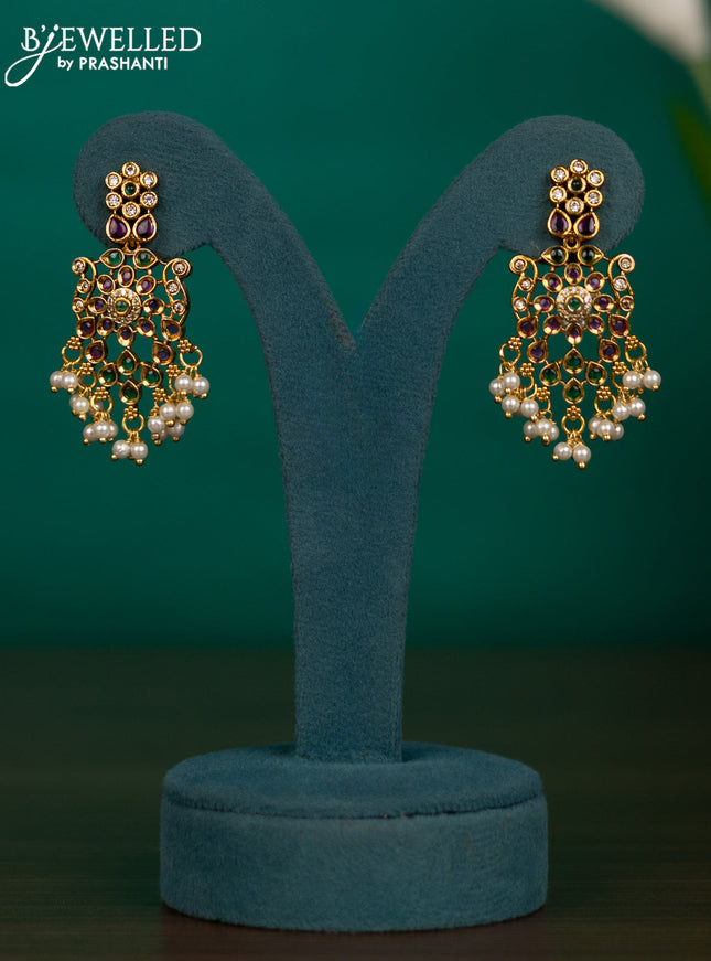 Antique guttapusalu necklace with kemp & cz stones and pearl hangings