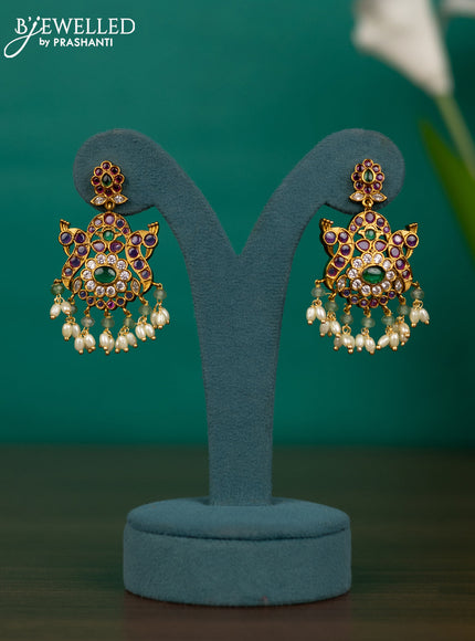 Antique guttapusalu necklace with kemp & cz stones and pearl hangings