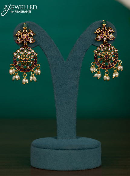 Antique guttapusalu necklace peacock design with kemp & cz stones and pearl hangings