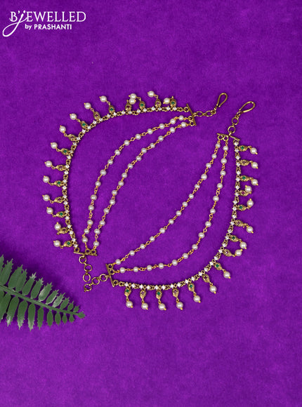 Antique triple layer maatal peacock design with kemp & cz stones and pearl hangings