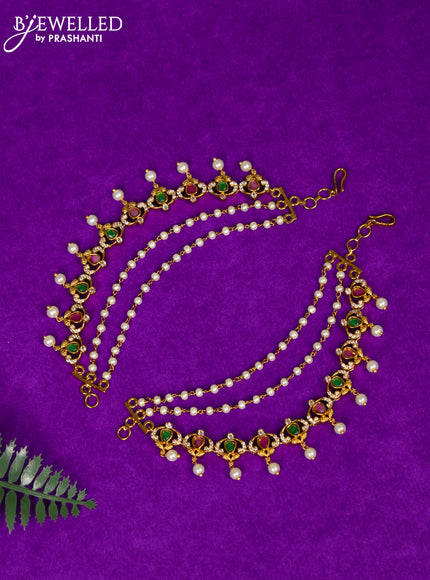 Antique triple layer maatal with kemp & cz stones and pearl hangings