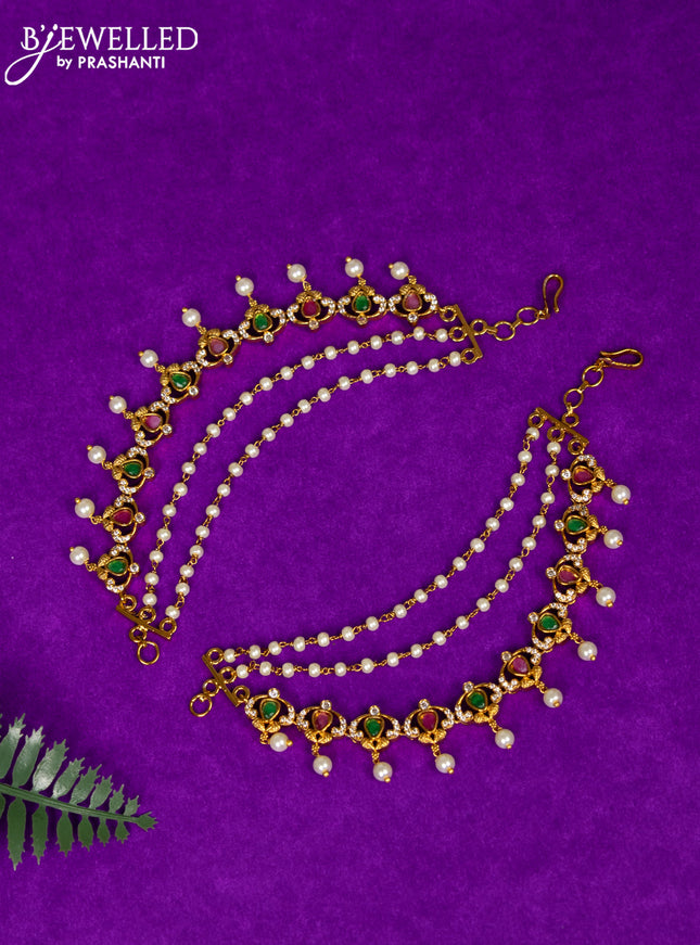 Antique triple layer maatal with kemp & cz stones and pearl hangings