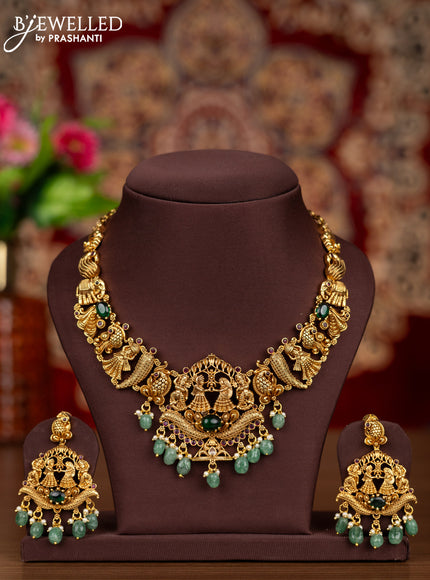 Antique necklace with kemp & cz stones and pearl & mint green beads hangings