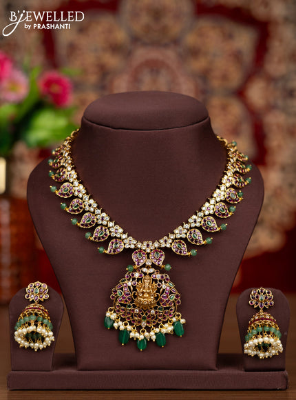 Antique 3 changable pendant necklace with lakshmi & manga design and pearl & beads hangings