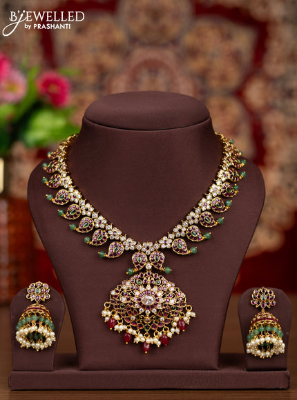 Antique 3 changable pendant necklace with lakshmi & manga design and pearl & beads hangings