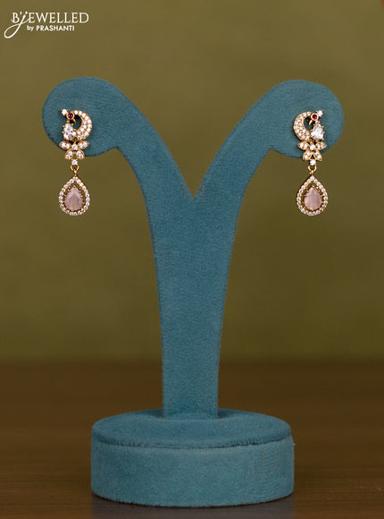 Necklace peacock design with ruby & baby pink and cz stones in victorian finish