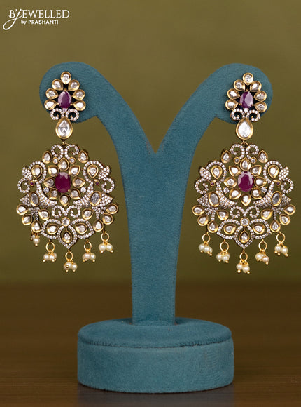 Necklace peacock & elephant design with ruby & kundan cz stones and pearl hangings in victorian finish