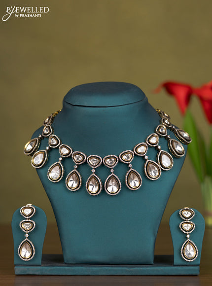 Necklace with kundan and cz stones in victorian finish