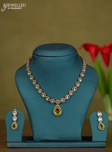 Necklace with yellow & kundan and cz stones in victorian finish