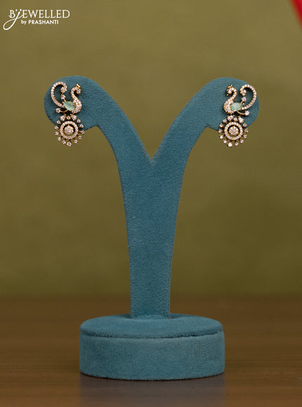 Necklace peacock design with mint green and cz stones in victorian finish