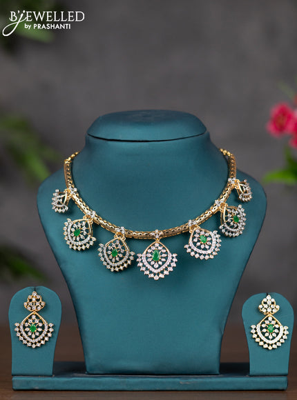 Zircon necklace with emerald and cz stones in gold finish