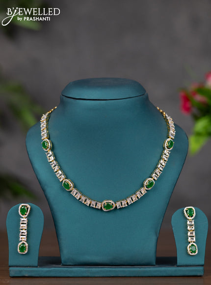 Zircon necklace with emerald and cz stones in gold finish