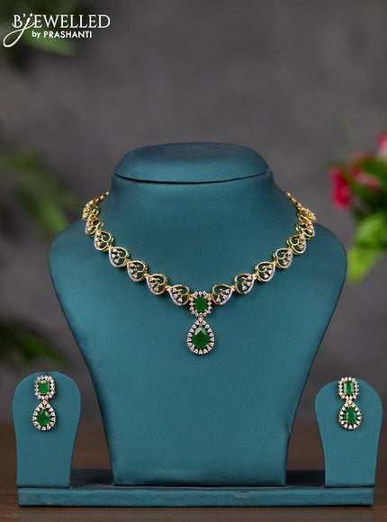 Zircon necklace with emerald and cz stones in gold finish