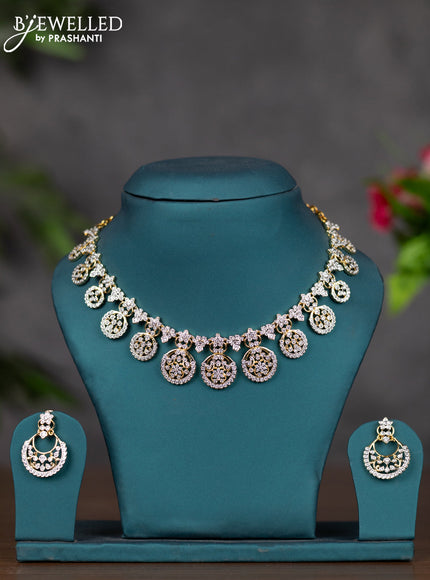 Zircon necklace floral design with cz stones in gold finish