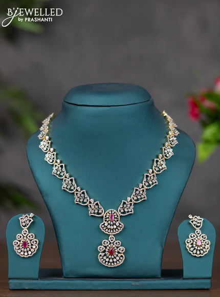 Zircon necklace with ruby and cz stones in gold finish