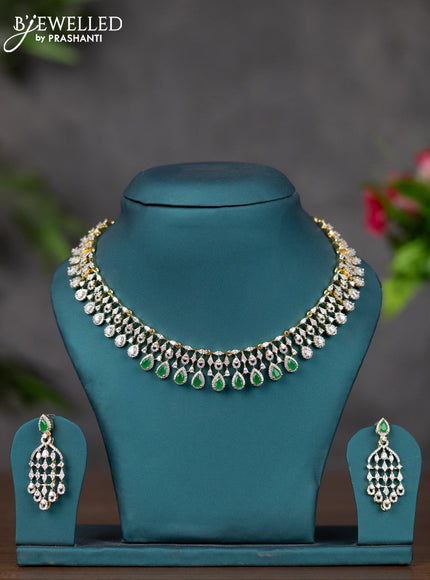 Zircon necklace with emerald and cz stones in gold finish