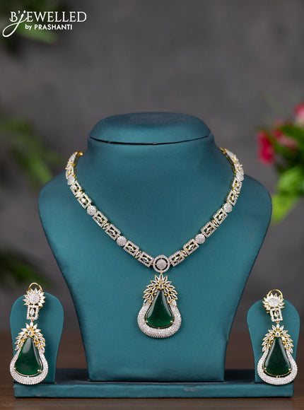 Zircon necklace with emerald and cz stones in gold finish