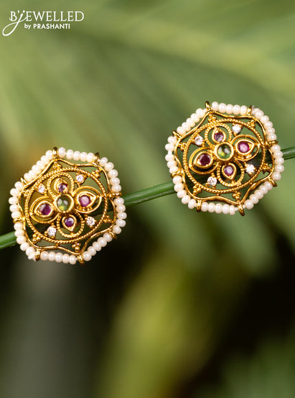 Antique earrings with kemp & cz stones and pearls
