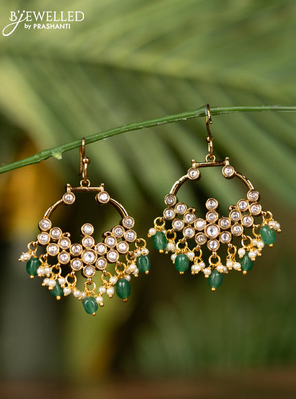 Antique reversible hanging type earrings with kemp & kundan stones and pearl & mint green beads hangings
