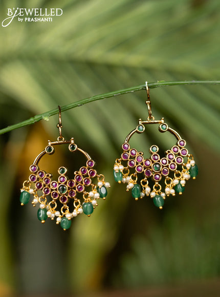 Antique reversible hanging type earrings with kemp & kundan stones and pearl & mint green beads hangings