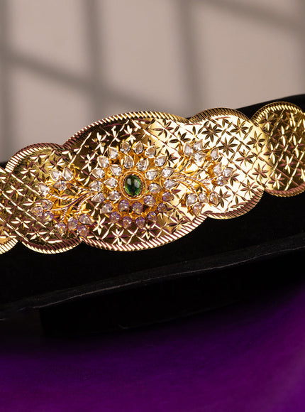Antique self embossed hip belt with emerald and kundan stones