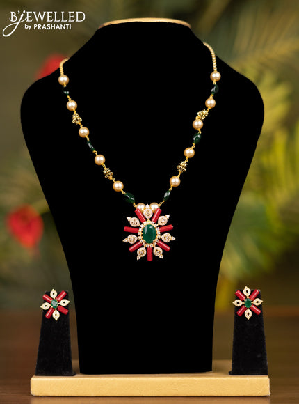 Beaded green necklace with emerald and cz stones