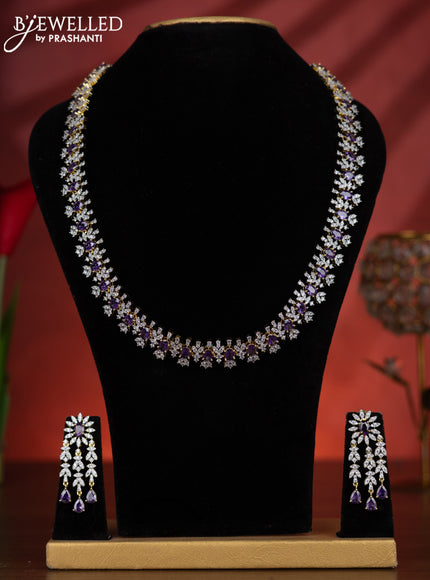 Zircon haaram with purple and cz stones in gold finish
