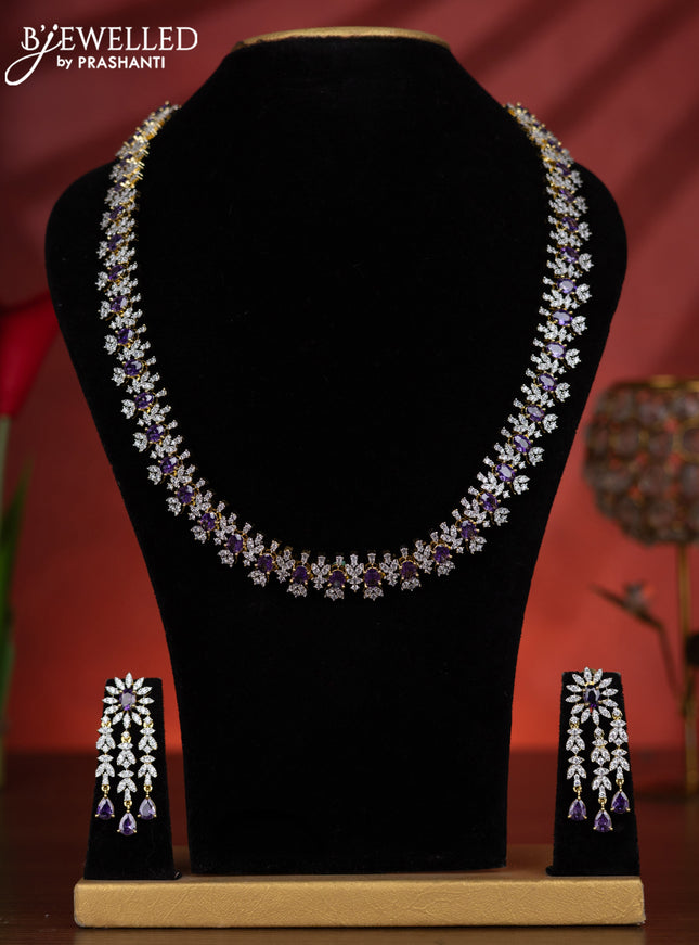 Zircon haaram with purple and cz stones in gold finish