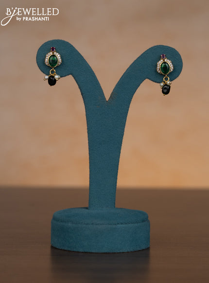 Invisible chain with multicolour & cz stones and pearl & green beads hangings