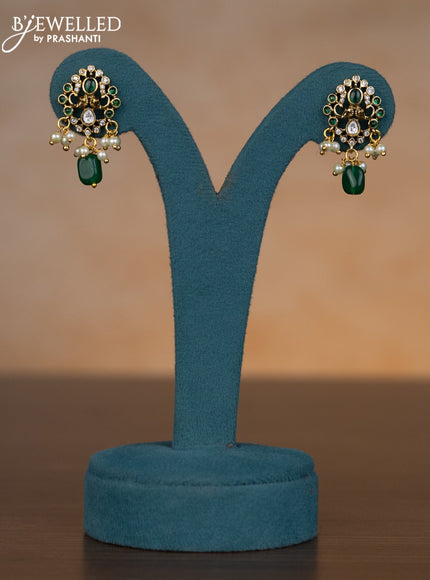 Invisible chain elephant design with emerald & cz stones and pearl & green beads hangings