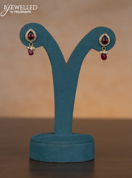 Invisible chain floral design with ruby & kundan cz stones and pearl hangings
