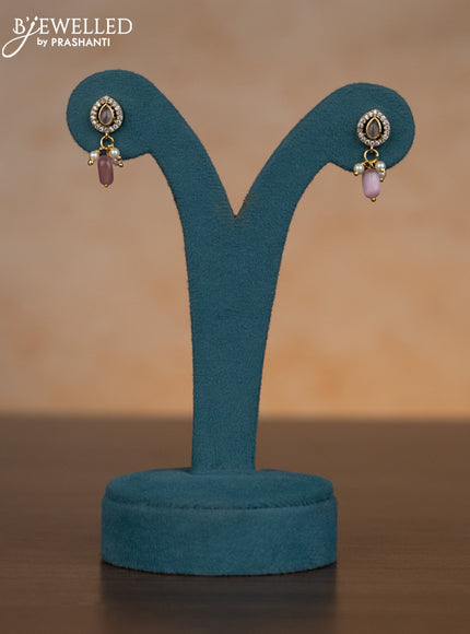 Invisible chain with baby pink & cz stones and pearl & beads hangings