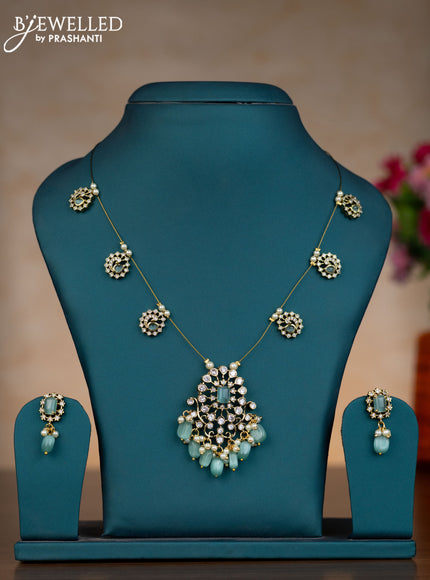 Invisible chain with mint green & kundan stones and pearl & mint green beads hangings
