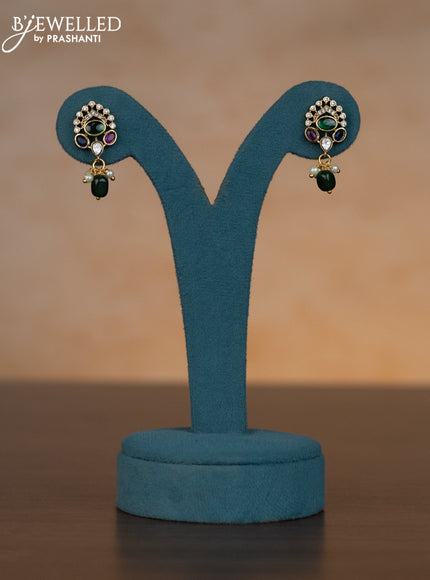 Invisible chain with multicolour & cz stones and pearl & green beads hangings
