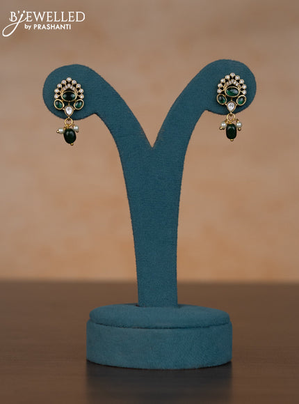 Invisible chain with emerald & cz stones and pearl & green beads hangings