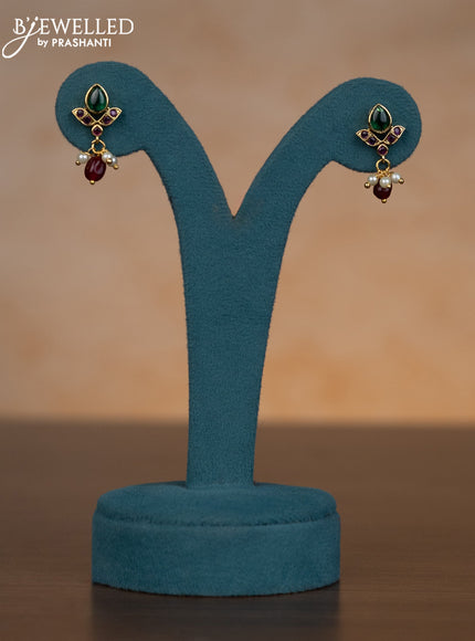 Invisible chain with kemp & kundan stones and pink beads hangings