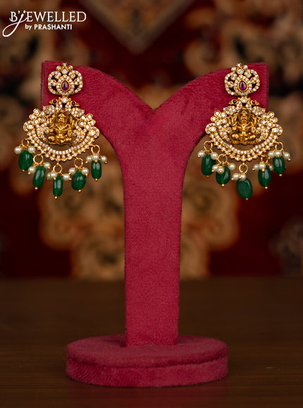 Antique haram lakshmi design with cz stones and pearl beads hanging