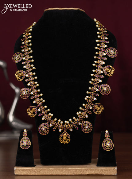 Antique haaram lakshmi design with kemp & cz stones and pearls
