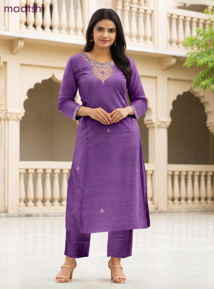 Art Silk Festive wear salwar suit pastel purple with zardosi work neck pattern and straight cut pant & banarasi dupatta