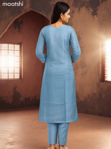 Art Silk Festive wear salwar suit pastel blue with zardosi work neck pattern and straight cut pant & banarasi dupatta