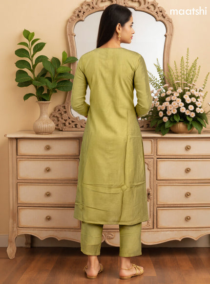 Art Silk Festive wear salwar suit lime green with zardosi work neck pattern and straight cut pant & banarasi dupatta