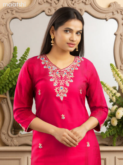 Art Silk Festive wear salwar suit pink with zardosi work neck pattern and straight cut pant & banarasi dupatta