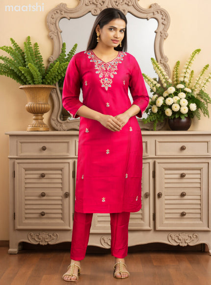 Art Silk Festive wear salwar suit pink with zardosi work neck pattern and straight cut pant & banarasi dupatta
