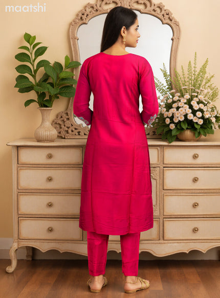 Art Silk Festive wear salwar suit pink with zardosi work neck pattern and straight cut pant & banarasi dupatta