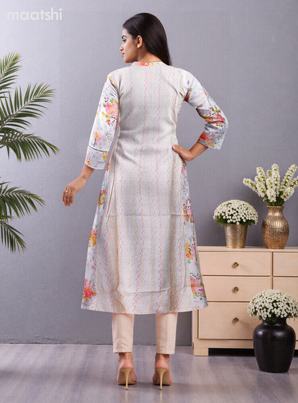 Rayon anarkali kurti off white with allover floral prints & lace work neck pattern without pant