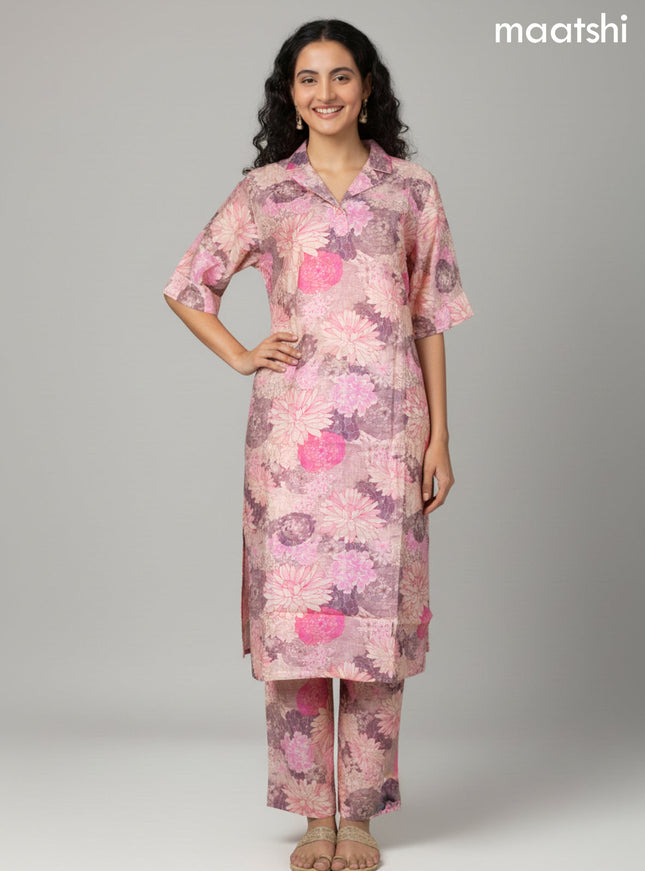 Peach Shade Rayon Floral Printed Co-Ord Set and Straight cut pant
